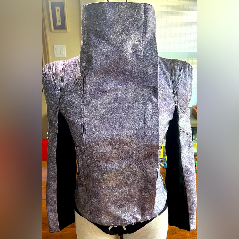 BCBG MAXAZRIA Metallic Silver Purplish Non Leather Jacket